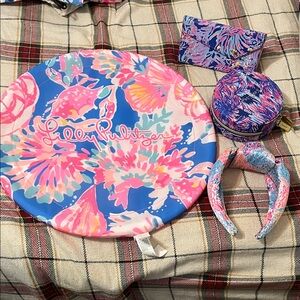 Lilly Pulitzer Floral Headband and Pouch Set - Pink, Blue, White
